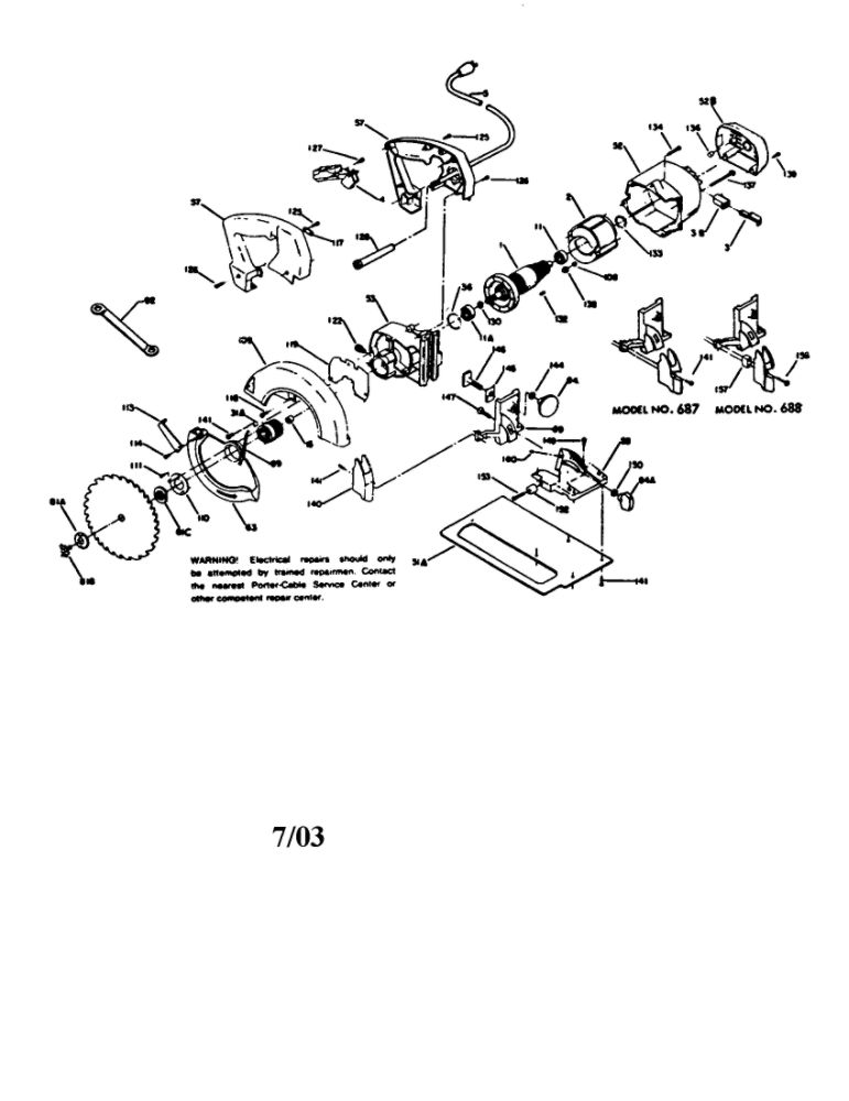 Saw Diagram and Parts List for 687  Porter Cable Circular Saw
